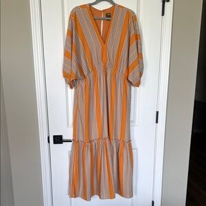Taylor Orange Buttoned Maxi Dress with Plunge Neckline